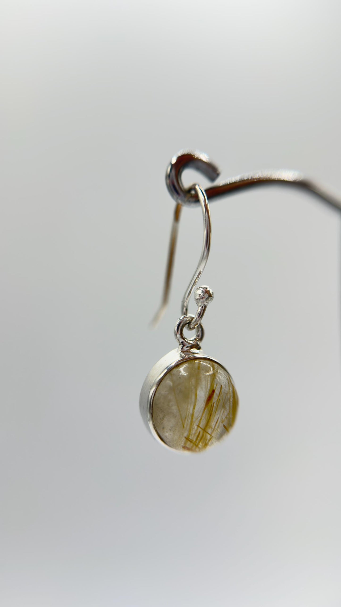 Golden Rutile Quartz Earrings – Round Rutile Crystal Sterling Silver Drops