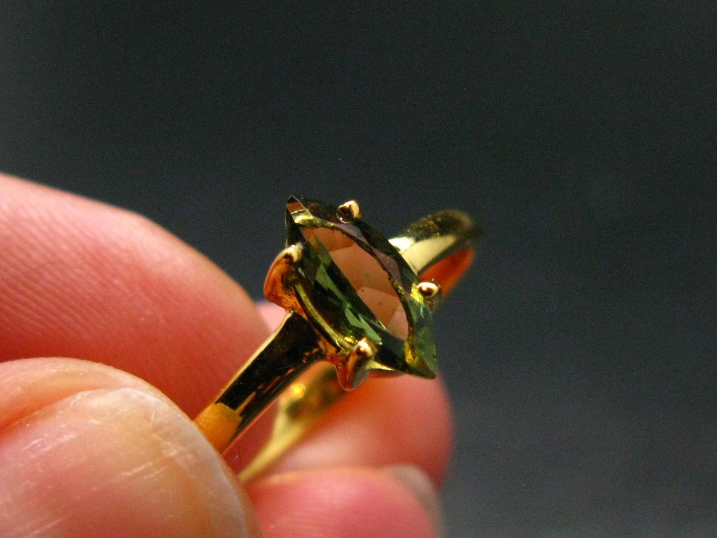 Moldavite Gold Plated Silver Facetted Ring - Size 8 - 1.80 Grams