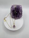 Natural Amethyst Pendant Necklace – 14k Gold Plated Sterling Silver Chain – Crystal Jewelry - 7.26 Grams