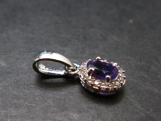 Large Genuine Rich Purple Faceted Amethyst Sterling Silver Pendant From Brazil - 0.7" - 1.08 Grams