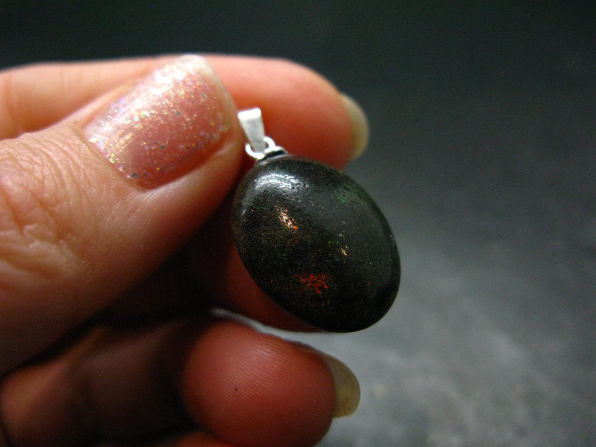 Rare Black Opal Sterling Silver Pendant From Australia - 0.9" - 1.77 Grams