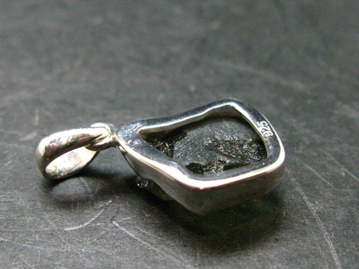 Moldavite Tektite Silver Pendant from Czech Republic - 1.0" - 2.0 Grams
