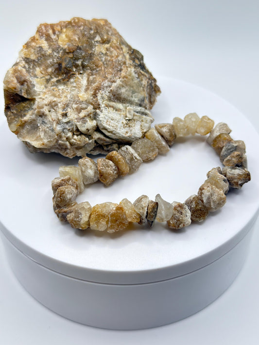 Raw Herderite Crystal Chip Bracelet – Natural Golden Stone Stretch Bracelet - Weight 28.77 g