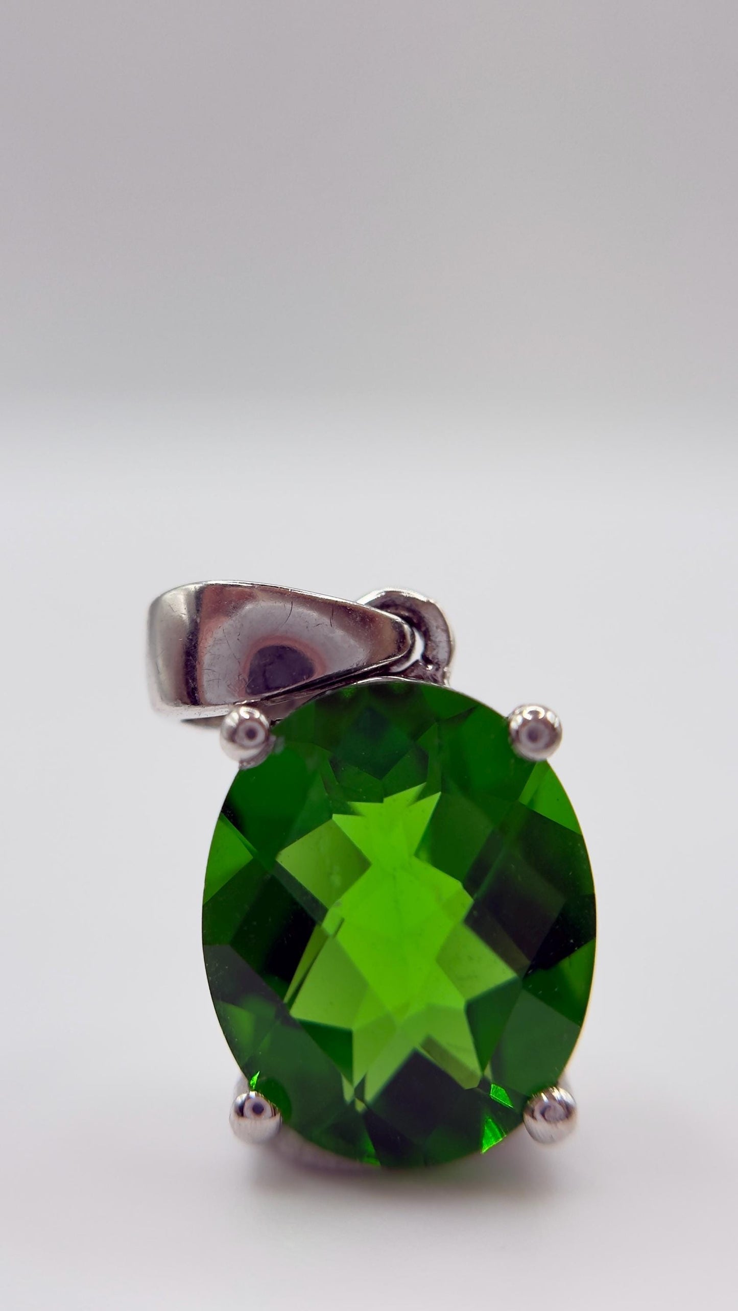 Green Helenite Oval Pendant – Sterling Silver Faceted Gemstone Necklace Pendant
