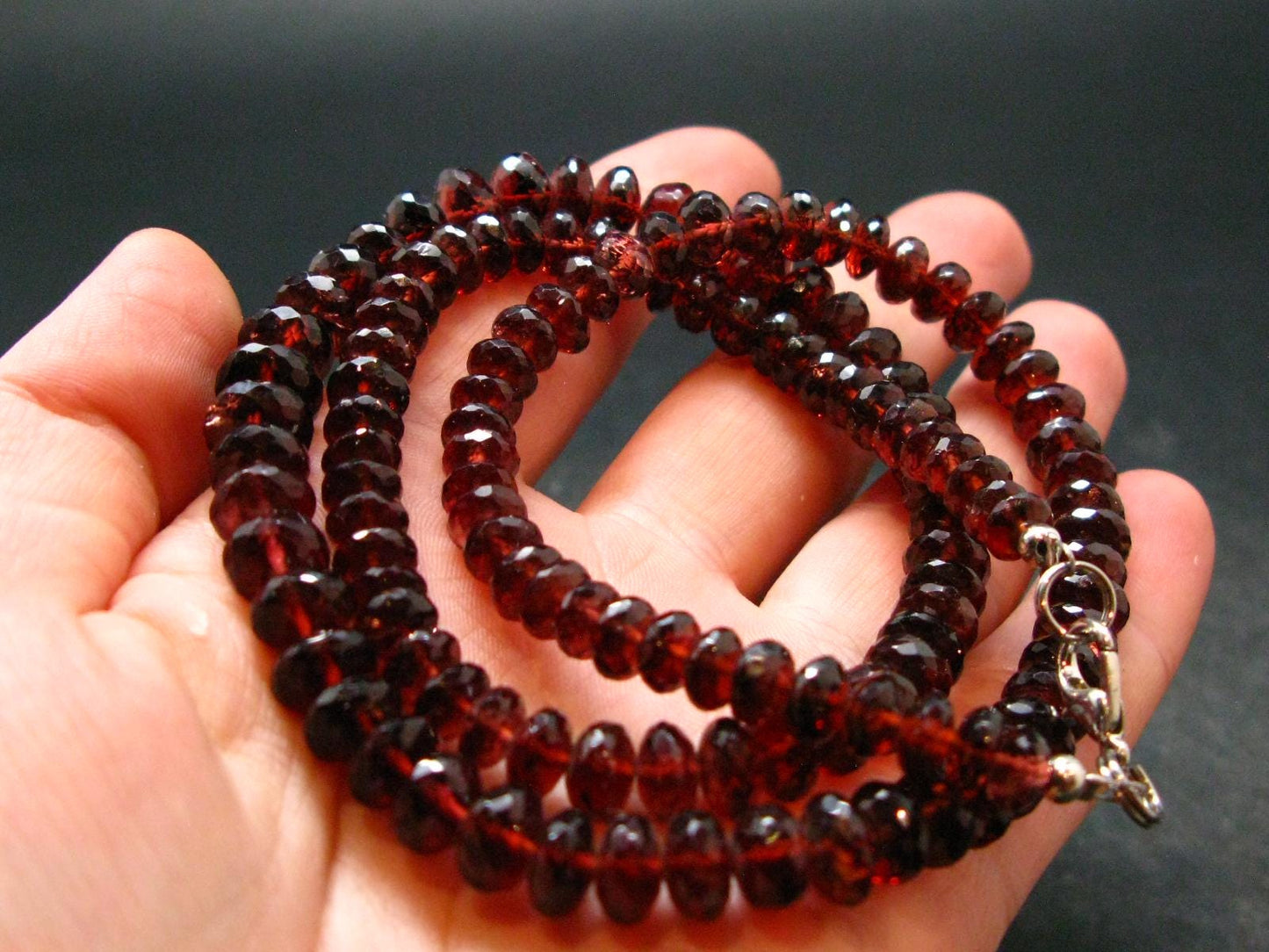 Gem Red Garnet Almandine Beads Silver Necklace from India - 20" - 48.45 Grams