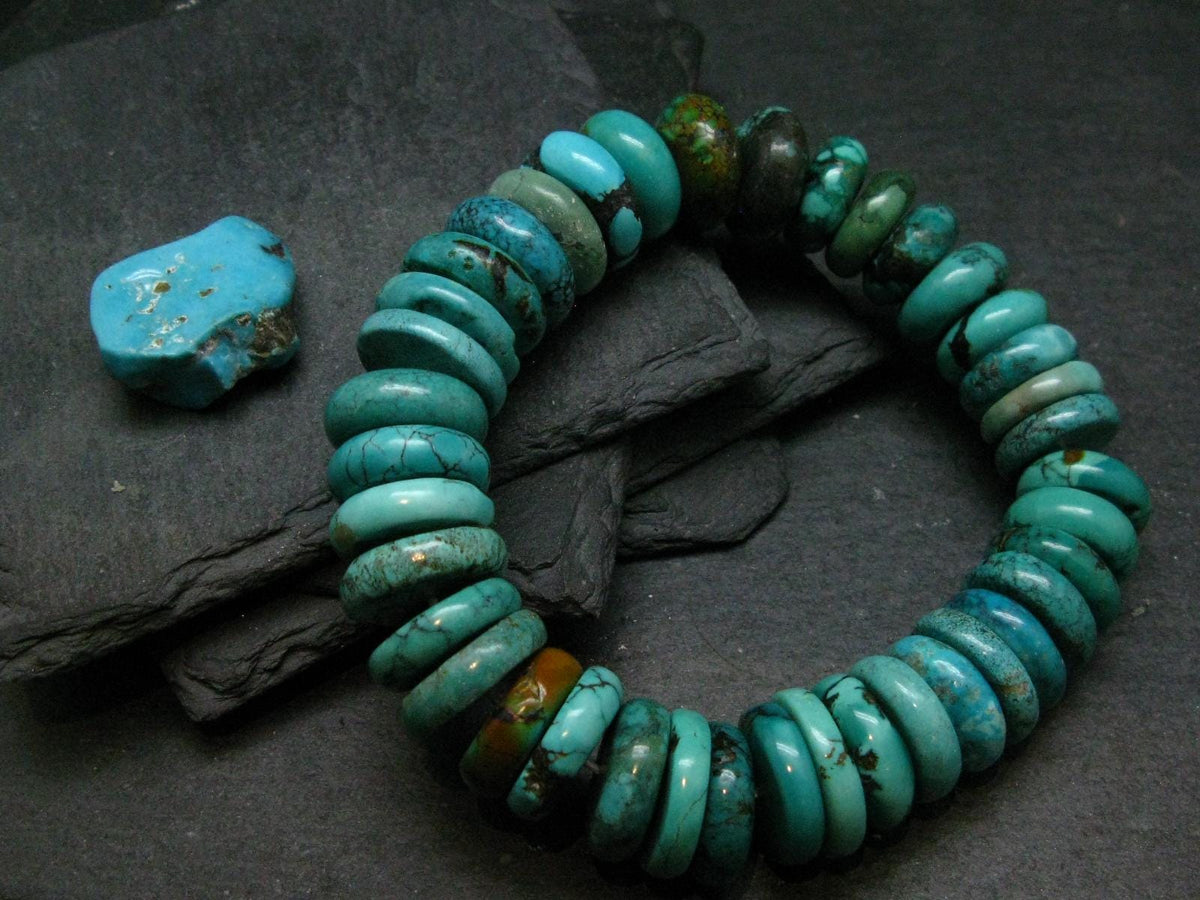 Turquoise Genuine Untreated Bracelet ~ 8 Inches ~ 18mm Rondelle Beads