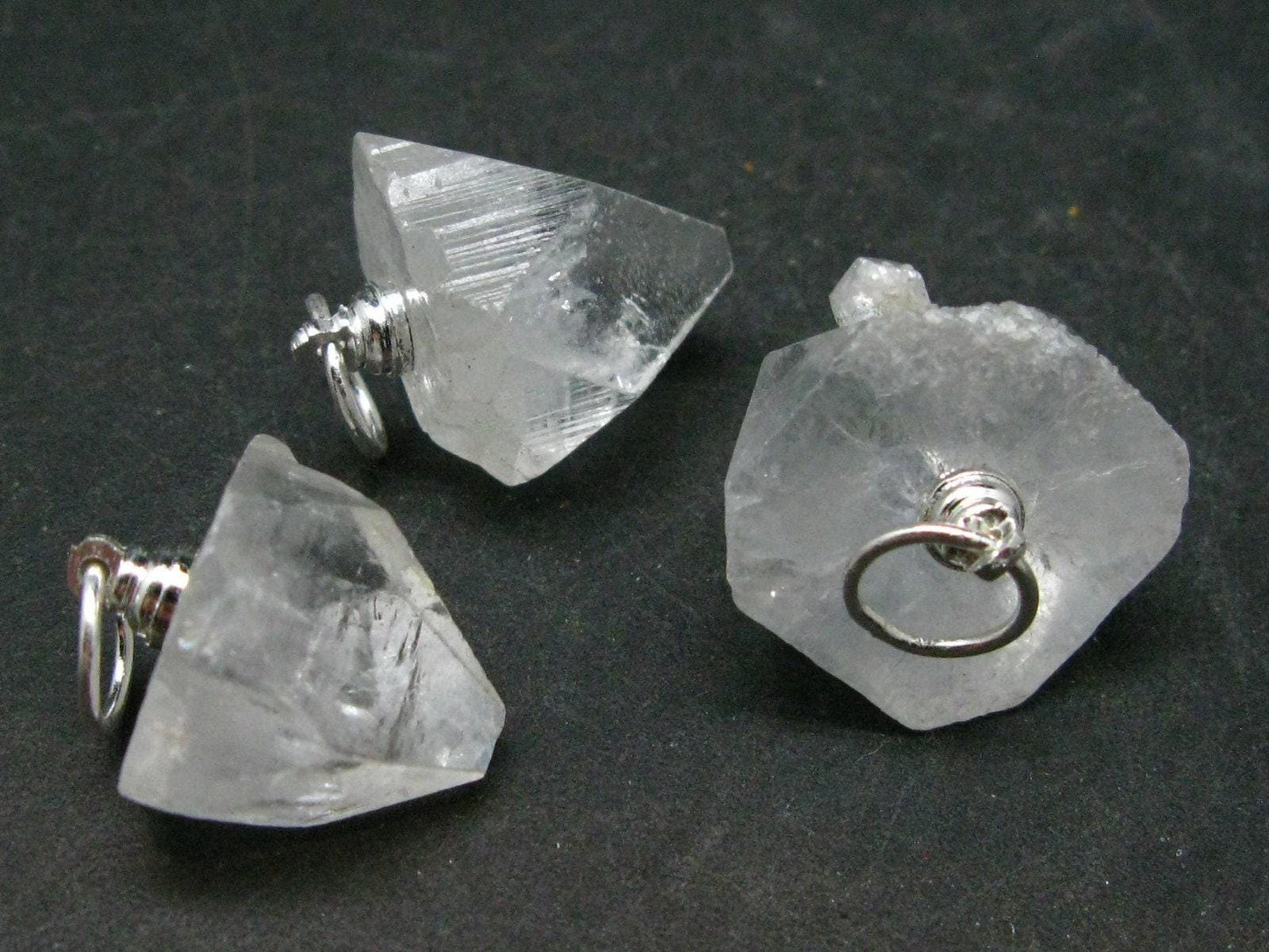Lot of 3 Clear Apophylite Apophyllite Crystal Pendants From India