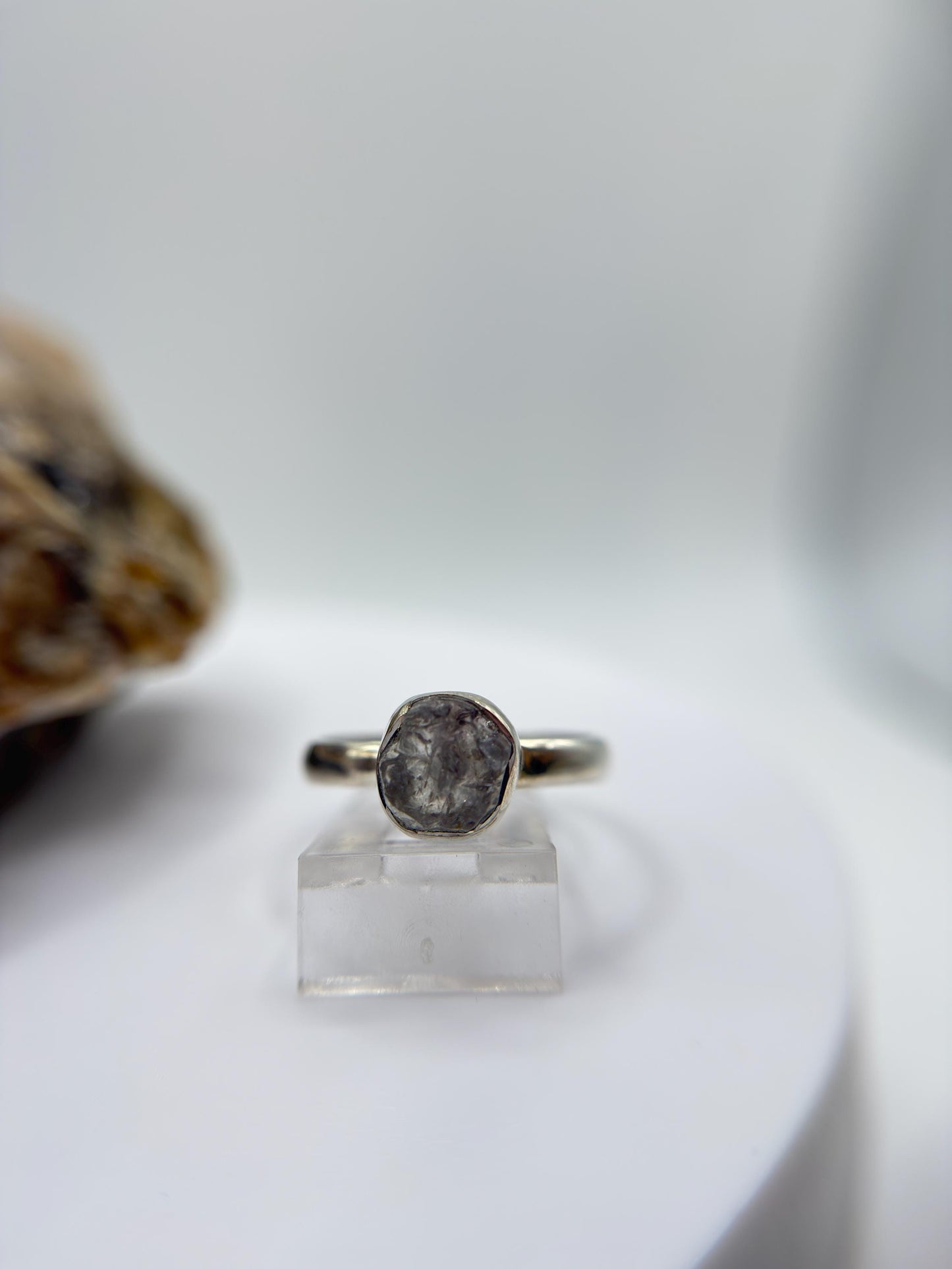 Raw Herderite Sterling Silver Ring – Natural Crystal Statement Band - SIZES: 6,7,8