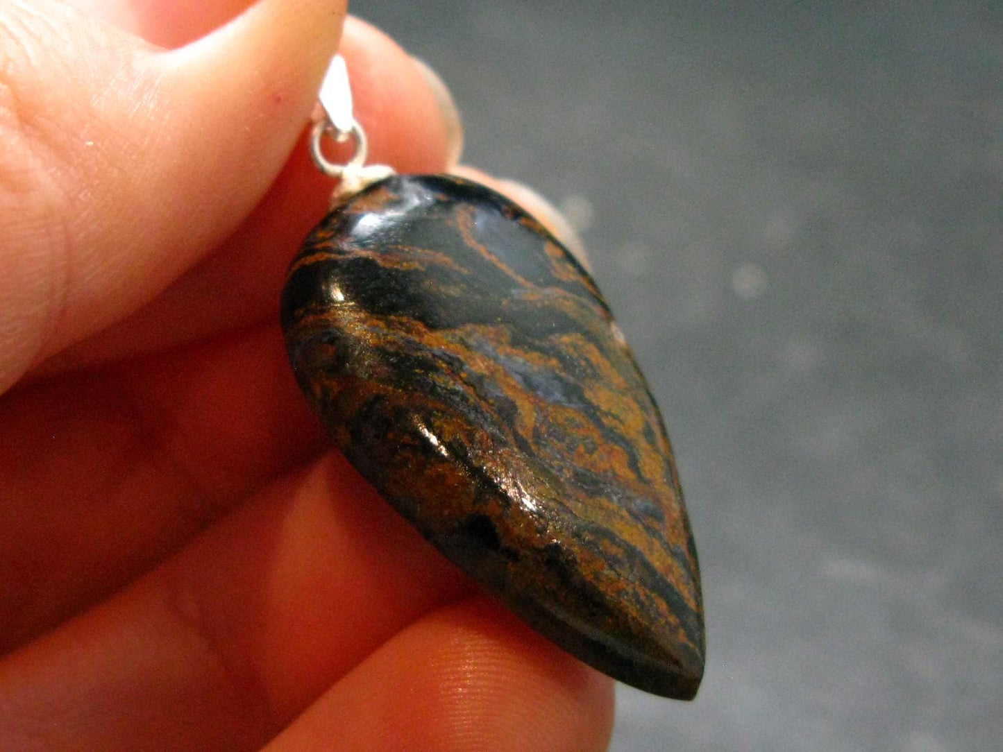 The Tempest Stone!! Natural Pietersite Polished Cabochon Silver Pendant from Namibia - 1.4"