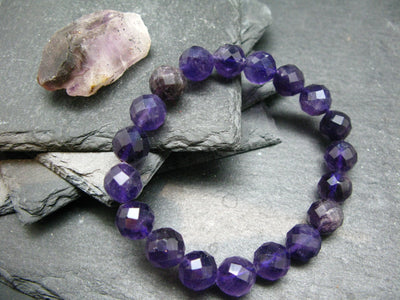 Amethyst Genuine Bracelet ~ 7 Inches ~ 10mm Facetted Beads