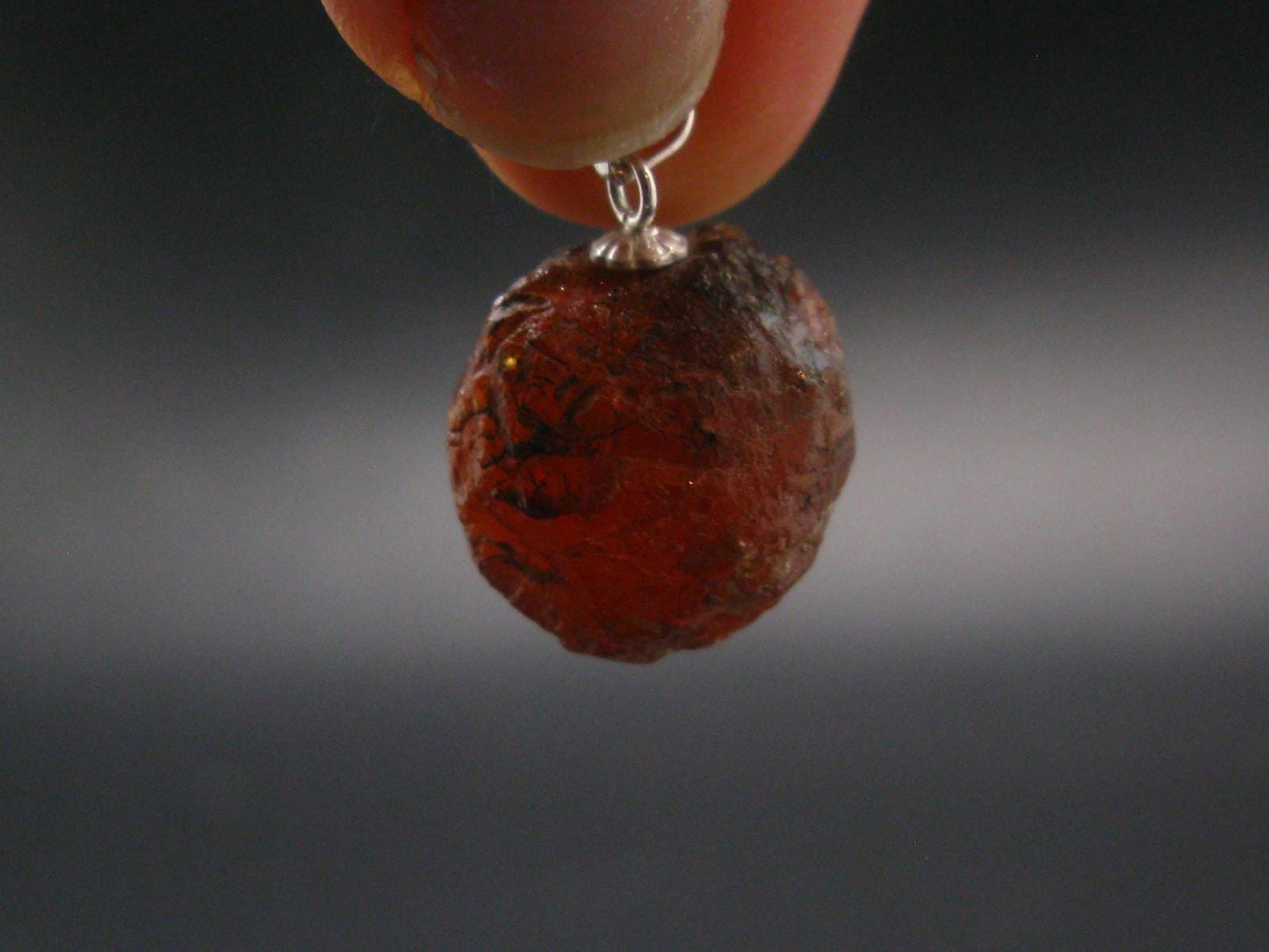 Gem Spessartine Spessartite Orange Garnet Pendant in SS From Tanzania - 0.9" - 6.35 Grams