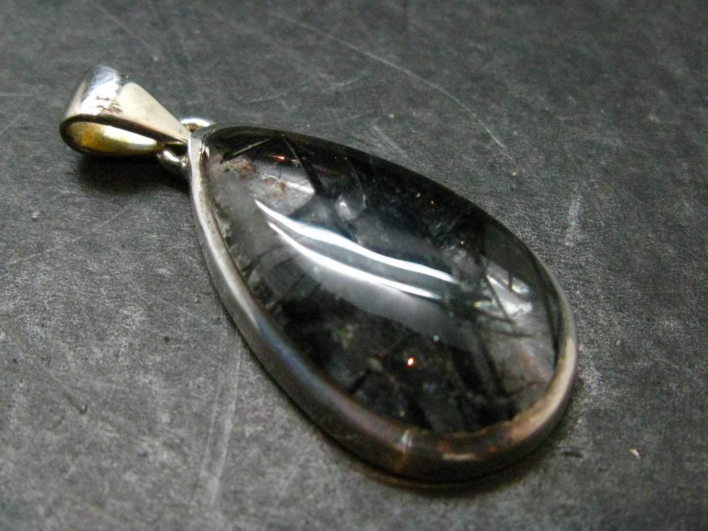 Large Tourmalinated Quartz Crystal Silver Pendant From Brazil - 1.5" - 6.79 Grams