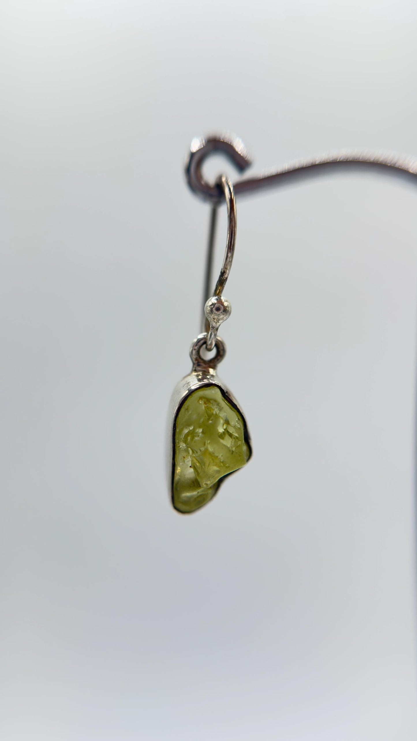 Chrysoberyl Raw Stone Earrings Green Yellow Gemstone Silver Dangle Earrings Minimalist Jewelry Gift
