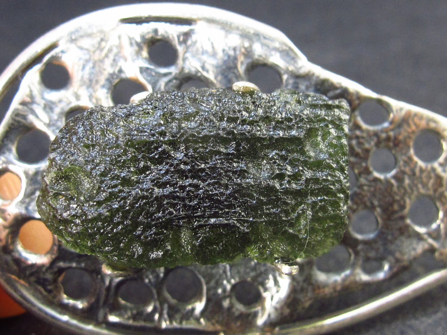 Moldavite Tektite Silver Pendant from Czech Republic - 2.6" - 9.7 Grams