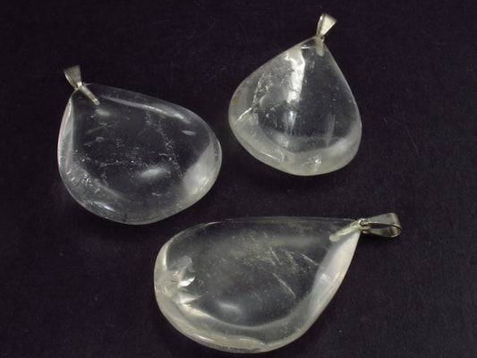 Lot of Three Natural Clear Drop Shaped Quartz Crystal Pendant from Brazil