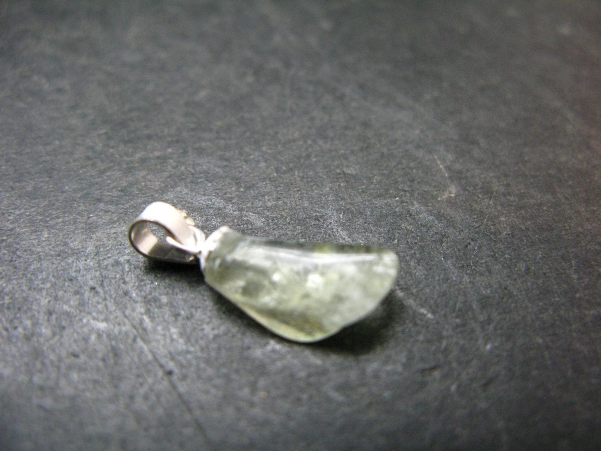 Green Herderite Tumbled Silver Pendant From Pakistan - 0.8" - 0.79 Grams