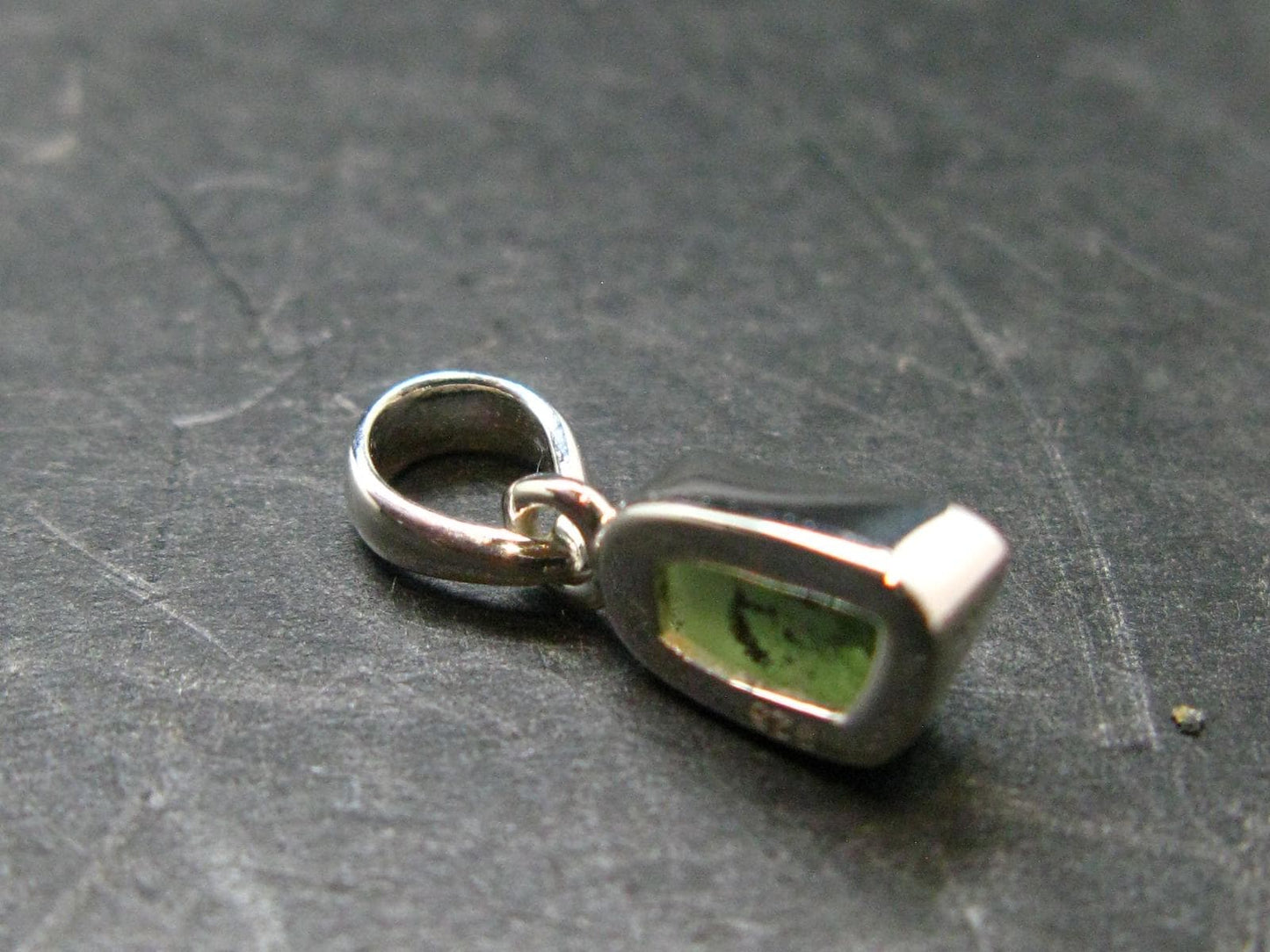 Gem Moldavite Tektite SS Pendant From Czech Republic - 0.7" - 1.0 Grams