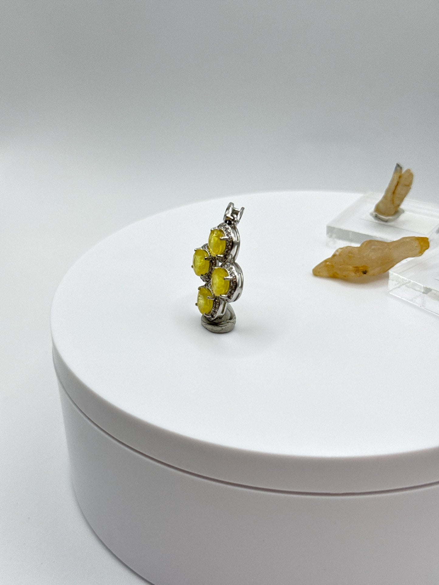 Yellow Sapphire Cluster Pendant | Natural Yellow Sapphire Necklace | Sterling Silver Halo Pendant | September Birthstone Jewelry - 3.22 g