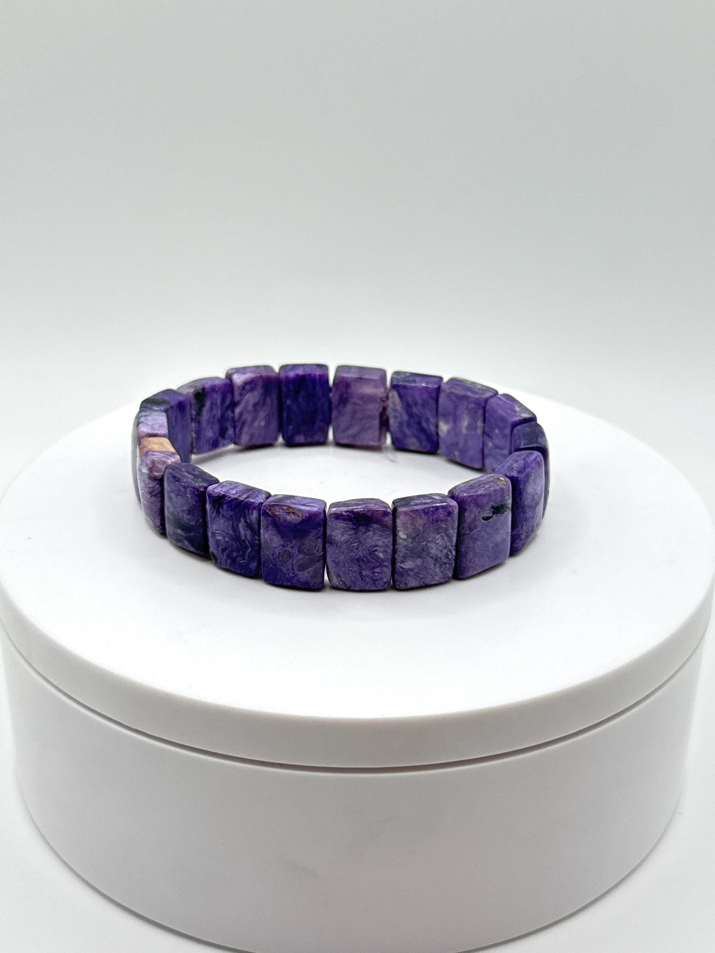 Elegant Charoite Rectangle Bead Stretch Bracelet - 32.73 Grams