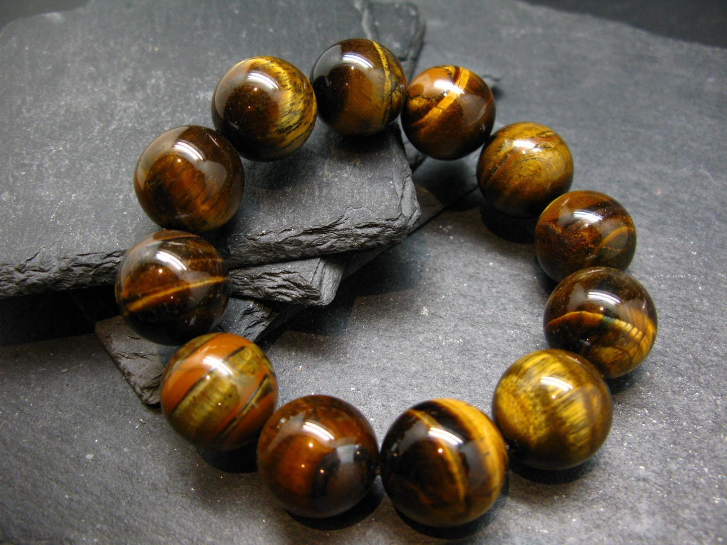 Tiger Eye Genuine Bracelet ~ 7.5 Inches ~ 18mm Round Beads