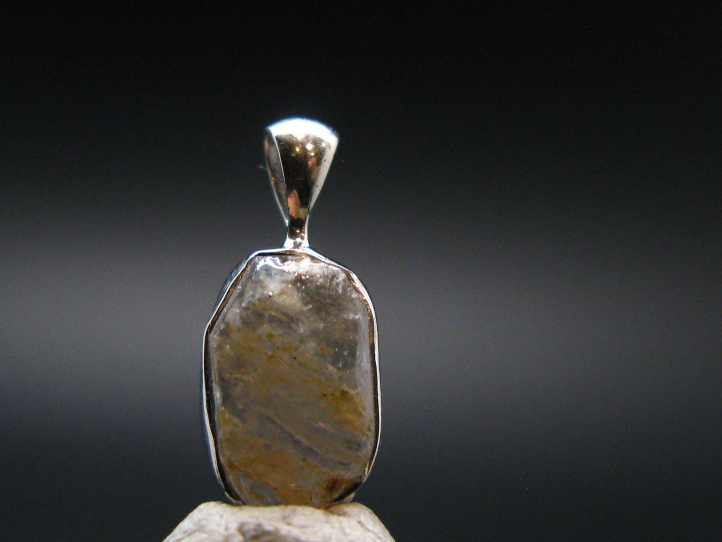 Gray Herderite Silver Pendant from Africa - 0.7" - 1.21 Grams