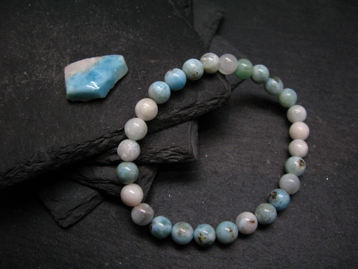 Larimar Genuine Bracelet ~ 7 Inches ~ 7mm Round Beads