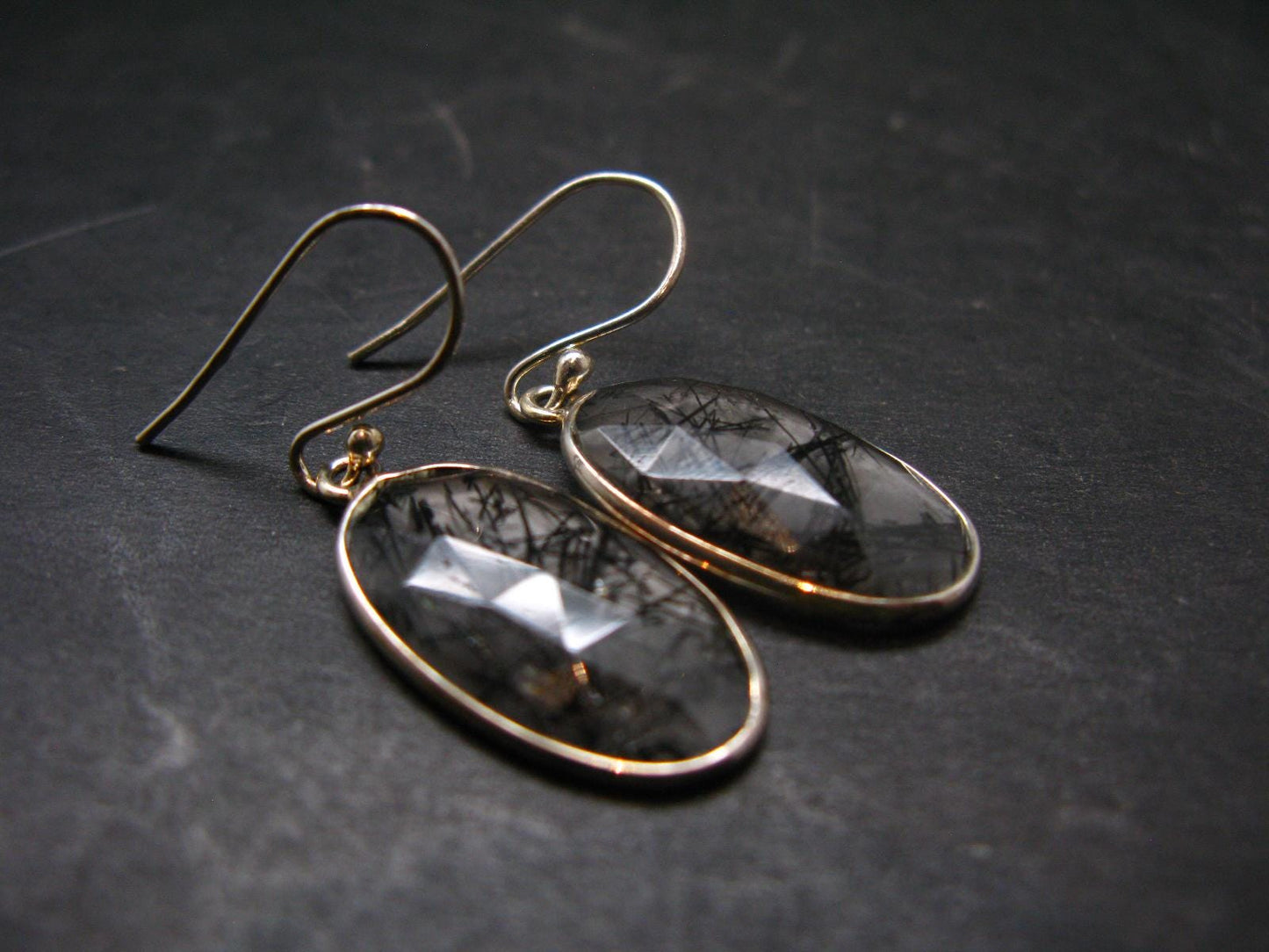 Large Tourmalinated Quartz Crystal Silver Earrings From Brazil - 1.4" - 3.80 Grams