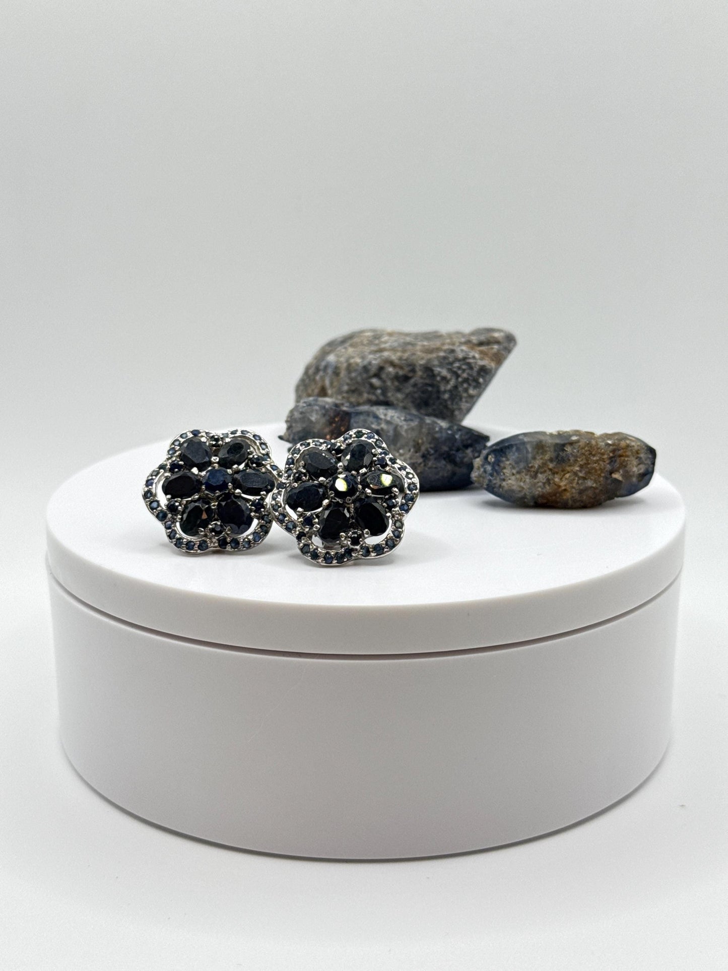 Floral Sapphire Earrings | Natural Blue Sapphire Jewelry | Sterling Silver Stud Earrings | September Birthstone Gift - Weight 15.58 Grams