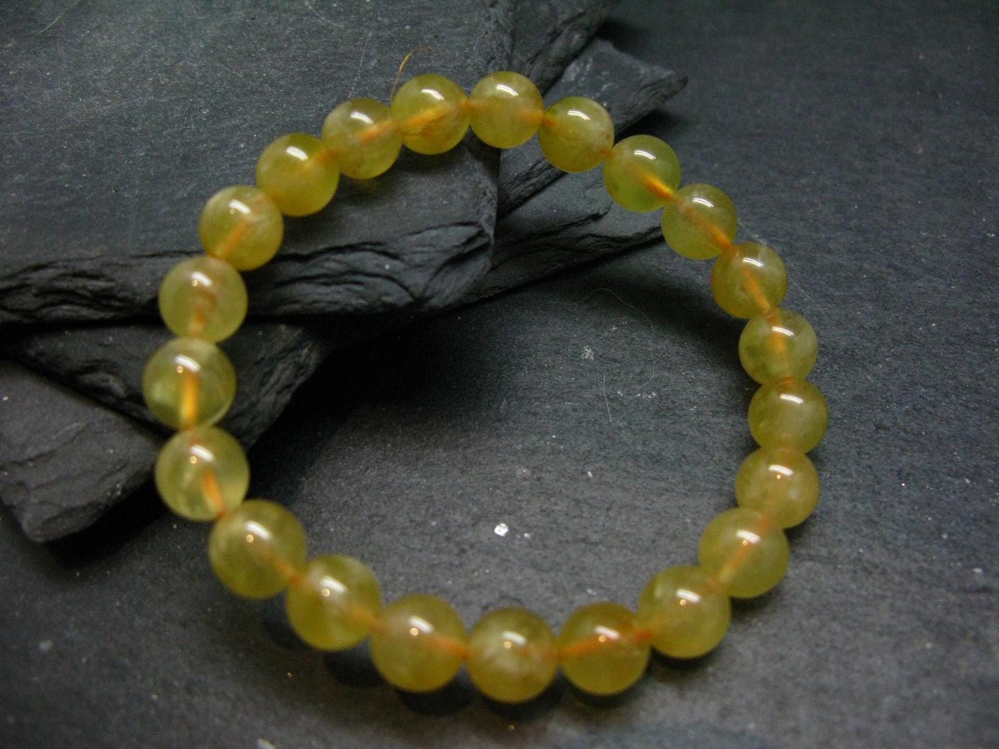Australian Golden Prehnite Genuine Bracelet ~ 7 Inches ~ 8mm Round Beads