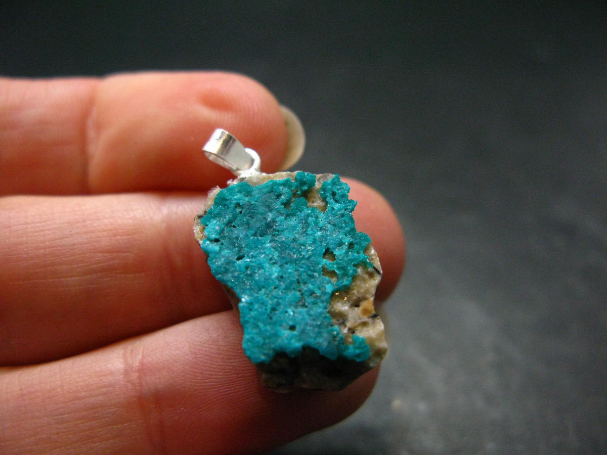Dark Green Sparkling Gemmy Dioptase Silver Pendant from Kazakhstan - 1.1" - 2.96 Grams