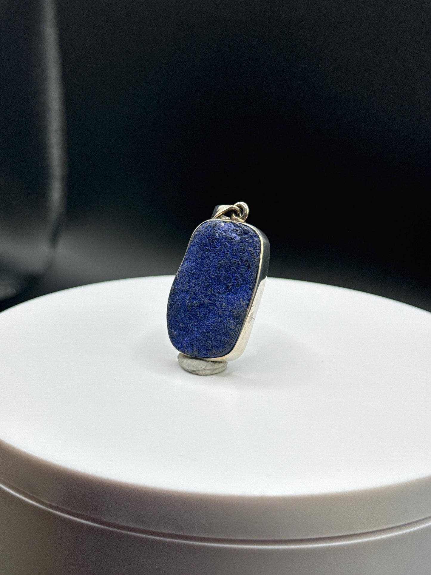Raw Azurite Silver Amulet | Deep Blue Crystal