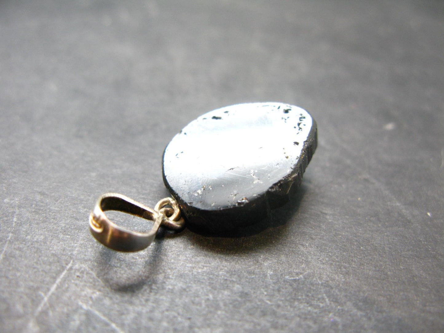 Black Tourmaline Schorl Silver Pendant From Brazil - 1.3"