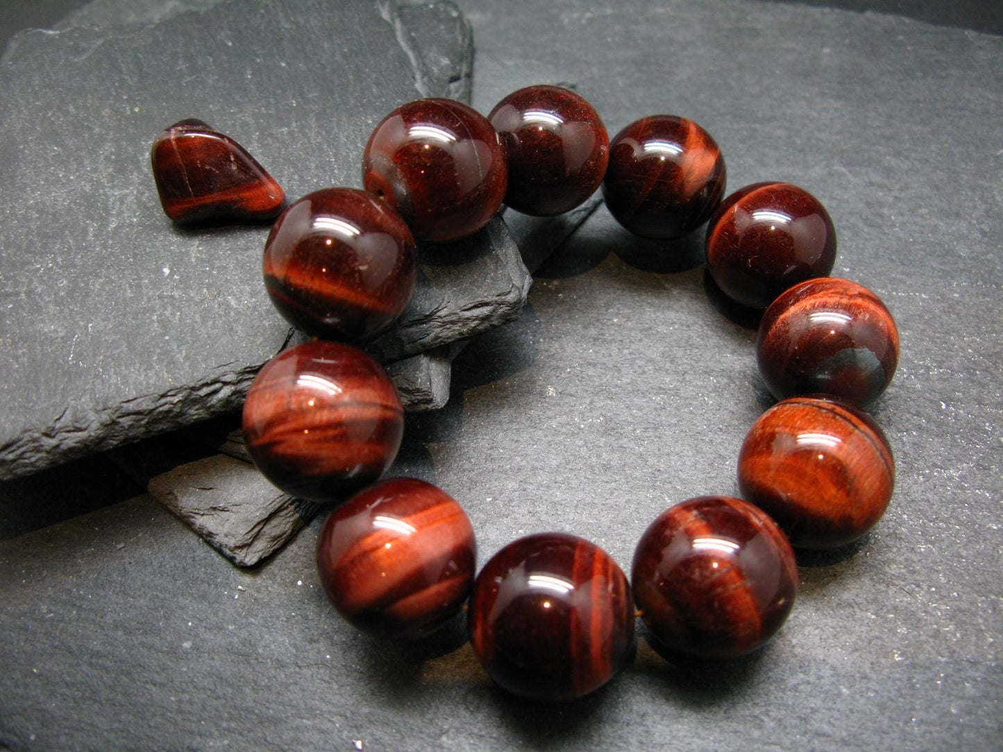 Bulls Eye (Red Tiger Eye) Genuine Bracelet ~ 7.5 Inches ~ 20mm Beads
