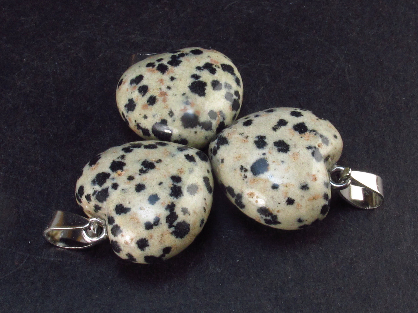 Lot of 3 Natural Puffed Heart Dalmatian Jasper Pendant from Mexico