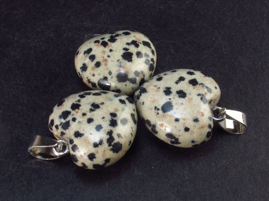 Lot of 3 Natural Puffed Heart Dalmatian Jasper Pendant from Mexico