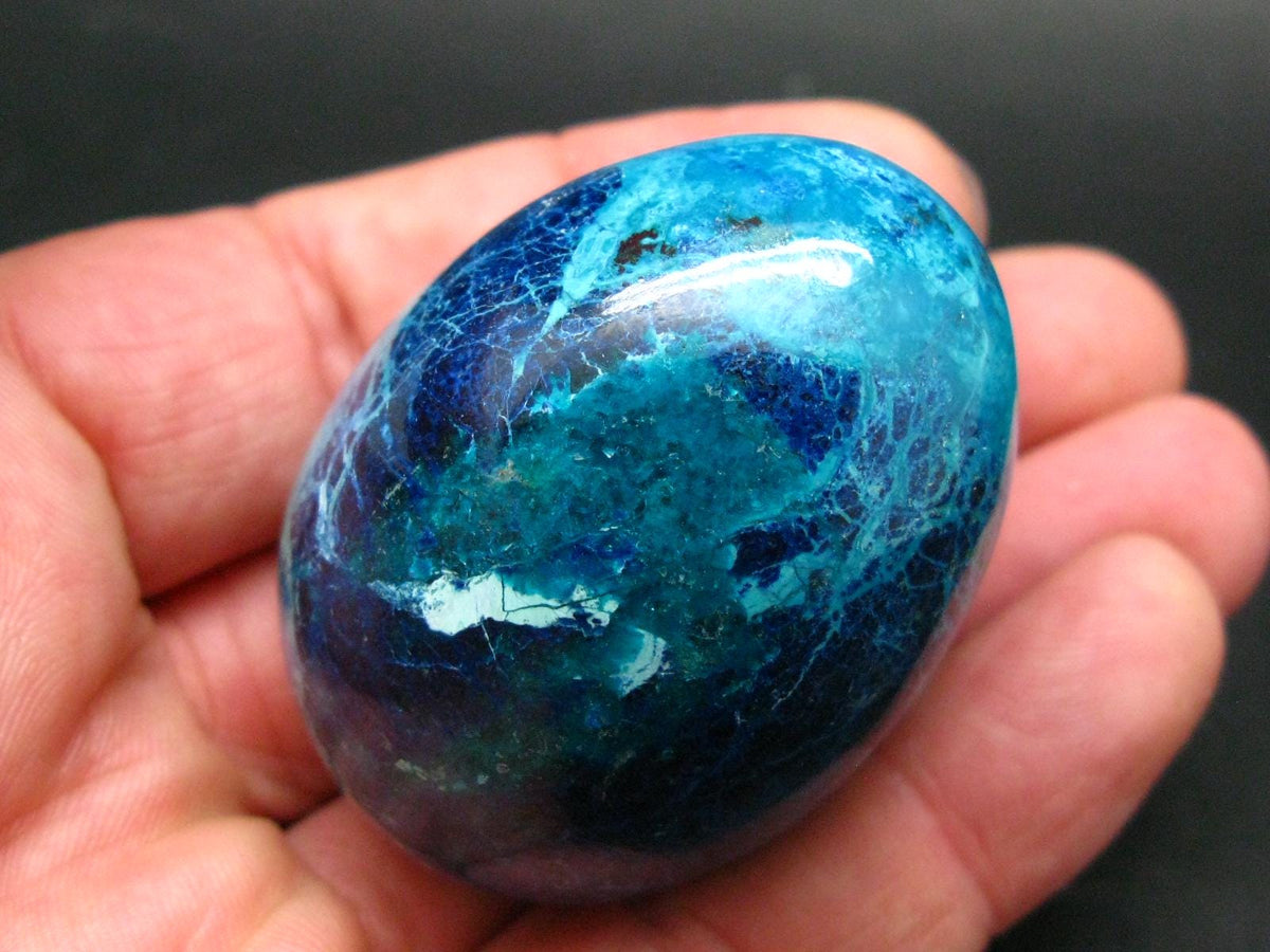 Very Rare Shattuckite Chrysocola & Dioptase Egg From Congo - 111.84 Grams