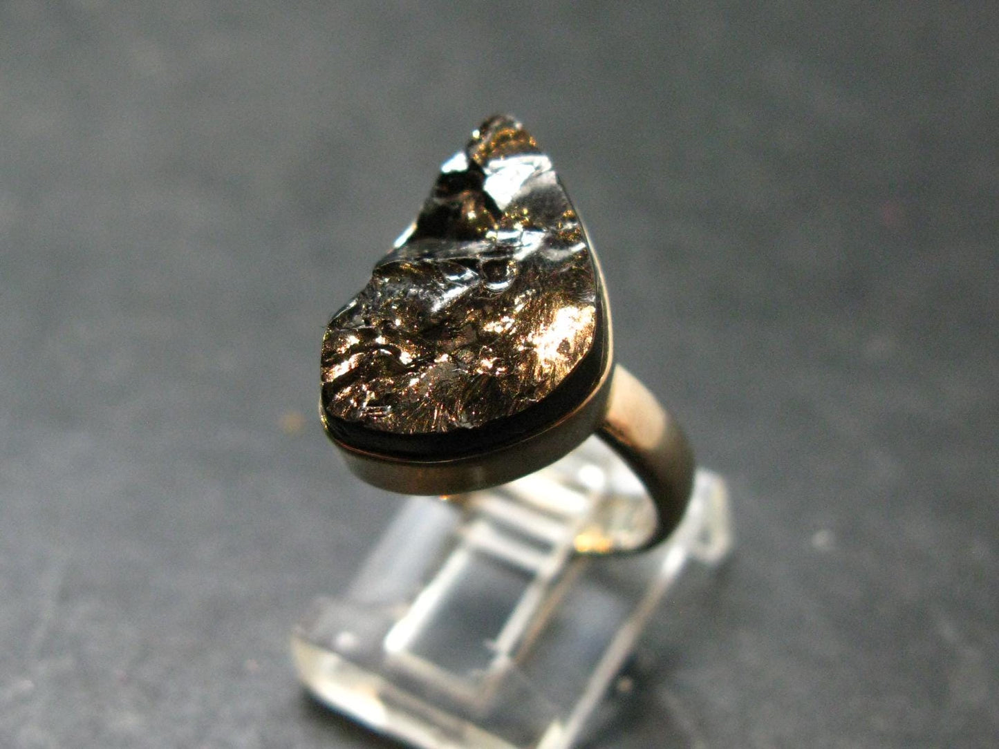 Unpolished Elite Shungite Silver Ring from Russia - Size 7 - 4.59 Grams