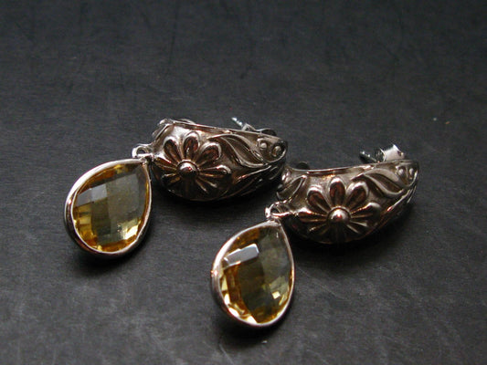 Faceted Golden Yellow Citrine 925 Sterling Silver Drop Earrings - 1.4"