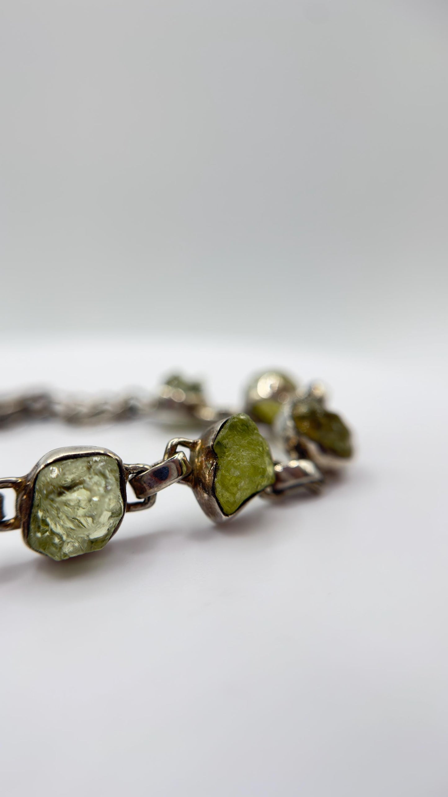 Chrysoberyl Raw Stone Bracelet Green Gemstone Silver Link Bracelet Natural Crystal Jewelry Gift