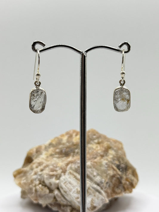 Raw Herderite Crystal Drop Earrings in Sterling Silver - 2.69g