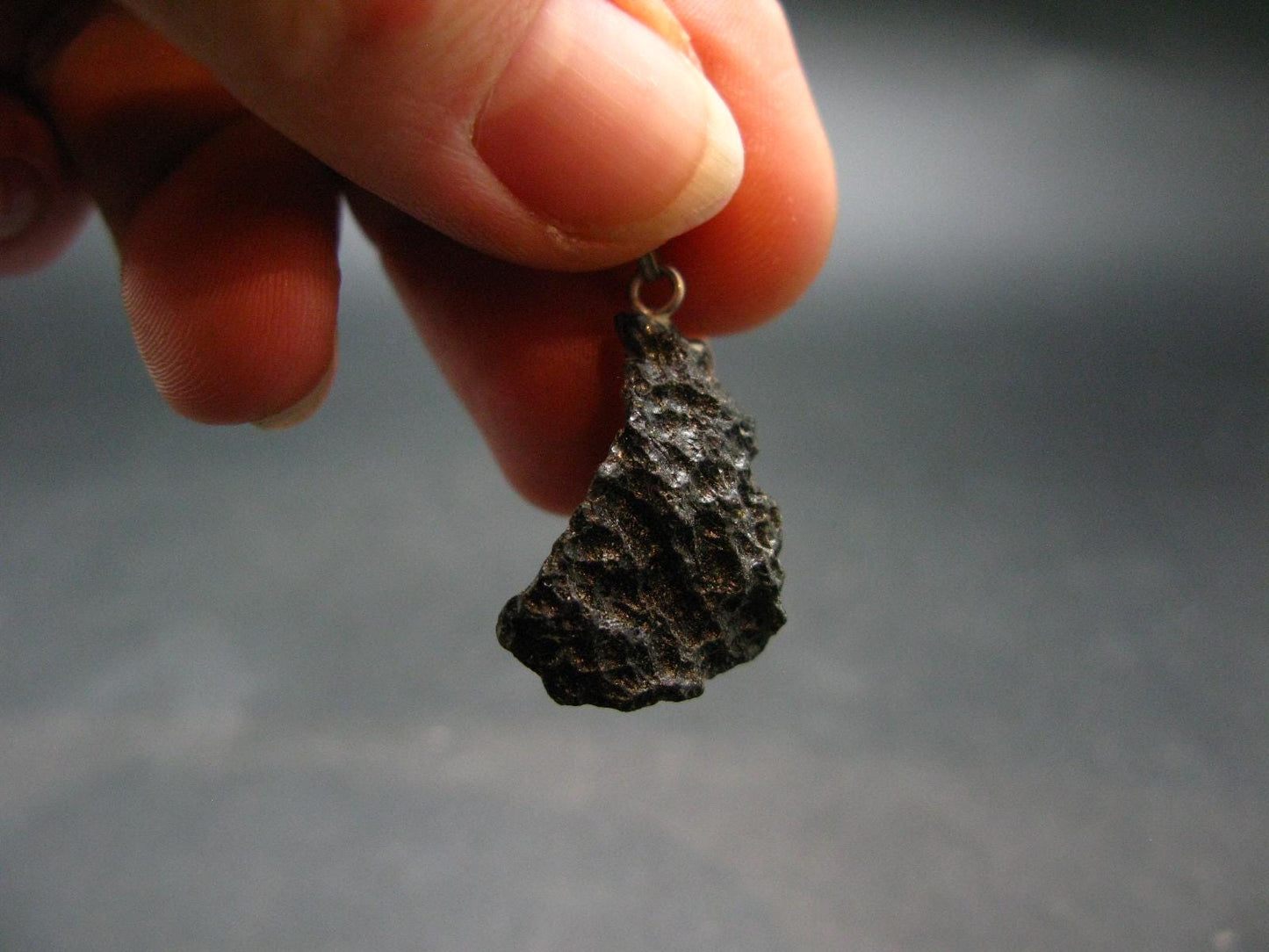Tibetan Black Tektite Silver Pendant From Tibet - 1.2" - 2.84 Grams