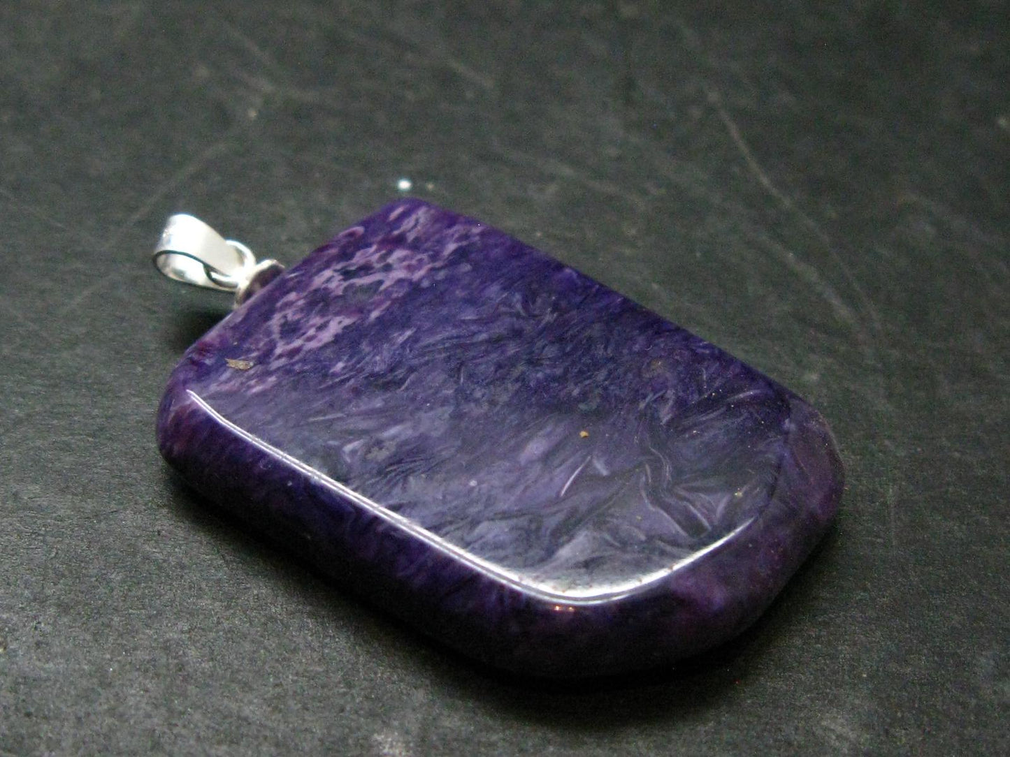 Rare High-Quality Charoite Pendant In SS From Russia - 1.5" - 9.15 Grams