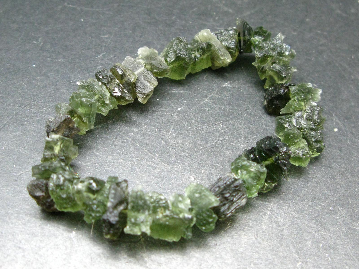 Raw Moldavite Beads Bracelet From Czech Republic - 7" - 16.4 Grams