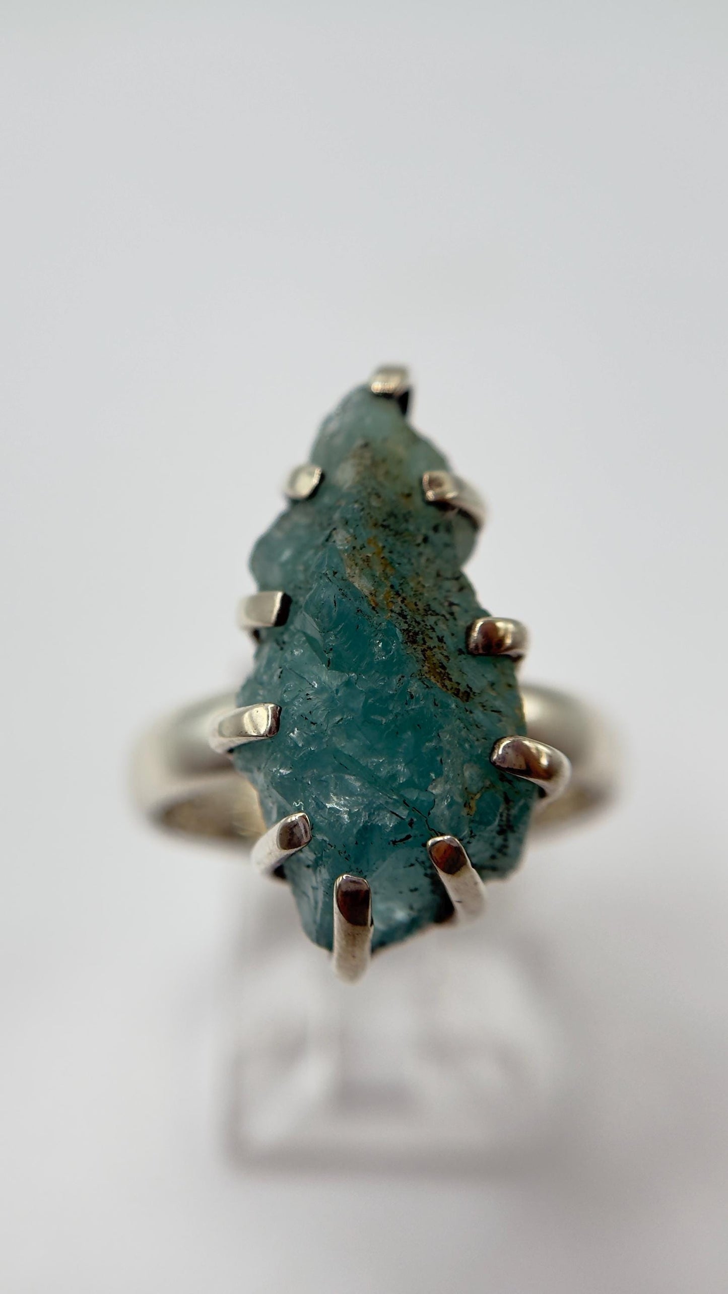 Grandidierite Ring Raw Blue Green Gemstone Silver Ring Natural Crystal Statement Jewelry Gift