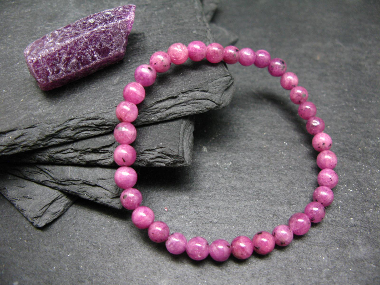 Ruby Genuine Bracelet ~ 7 Inches ~ 6mm Round Beads