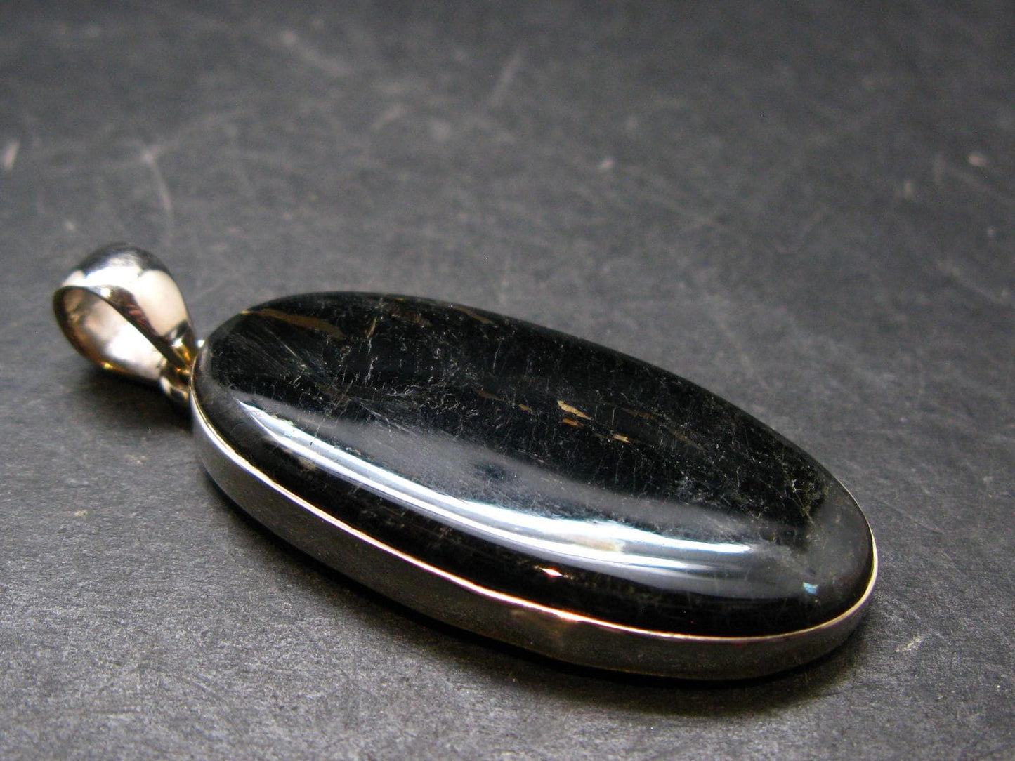 Very Rare Sterling Silver Nuumite Nuummite Pendant From Greenland - 2.1" - 12.0 Grams