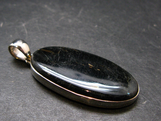 Very Rare Sterling Silver Nuumite Nuummite Pendant From Greenland - 2.1" - 12.0 Grams