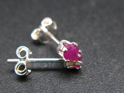 Cute Small Gem Round Faceted Rich Color Ruby Stud Earrings In Sterling Silver from Madagascar - 0.6"