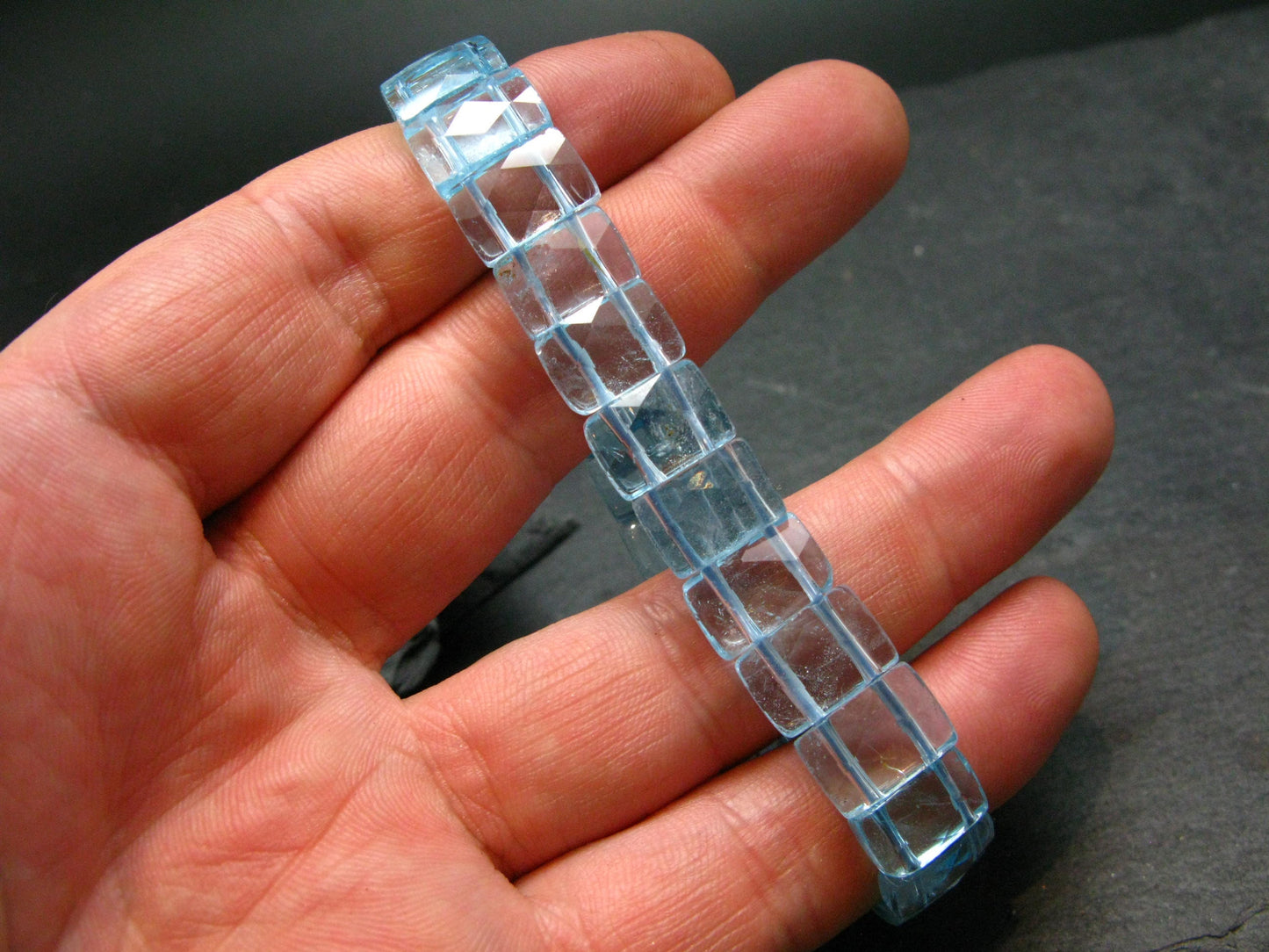 Blue Topaz Genuine Bracelet ~ 7 Inches ~ 12mm Squared Beads