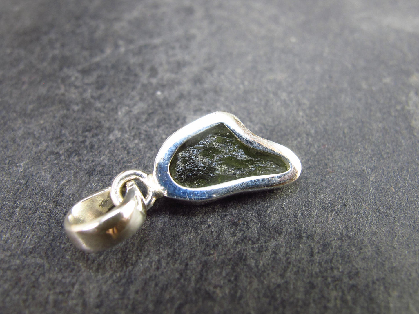 Natural Gem Moldavite Tektite SS Pendant from Czech Republic - 1.24 Grams - 0.8"